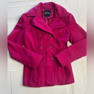 Guess Women’s Sz S Bright Pink Wool Blend Pea Coat Jacket